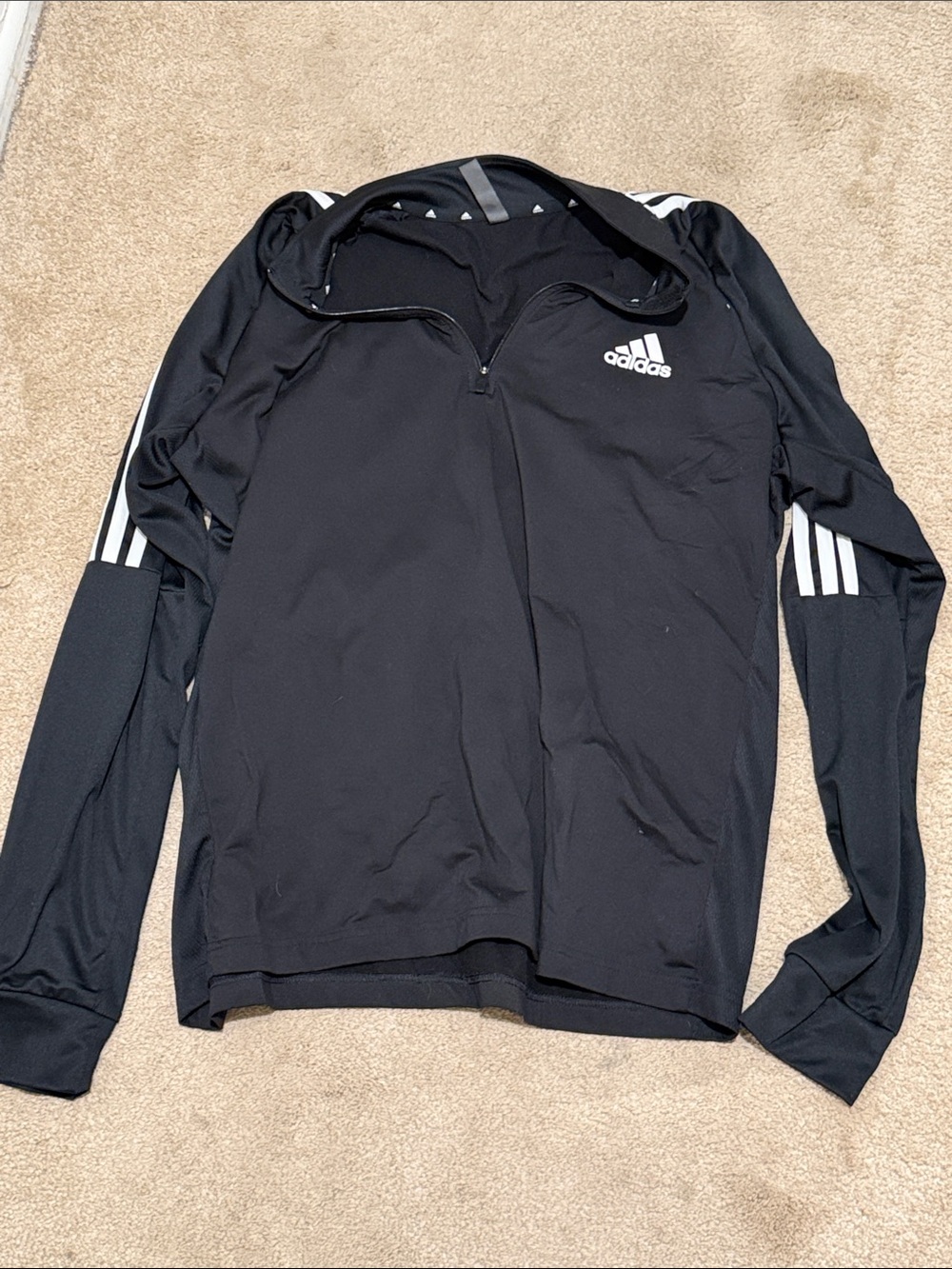 adidas Black Long-Sleeve 1/4 Zip Training Top with White Stripes